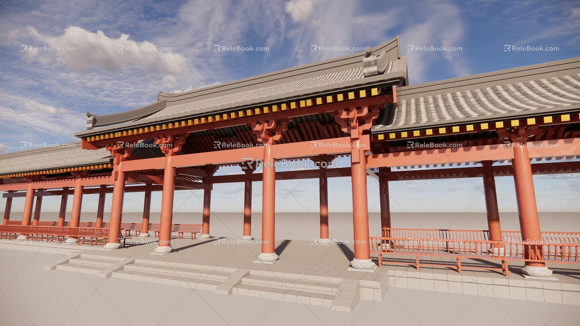 Corridor Multi-layer Eaves Chinese-style Rest Corridor Beauty Hanging Top Ancient Architecture 3d model