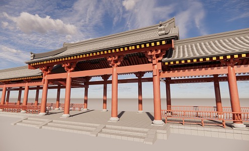 Corridor Multi-layer Eaves Chinese-style Rest Corridor Beauty Hanging Top Ancient Architecture 3d model