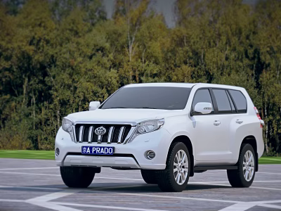 White Toyota Prado SUV Parked In Outdoor Area With Green Trees Background 3d model