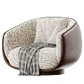 Cozy Floral Bird Print Armchair With Brown Leather Frame And Plaid Blanket
