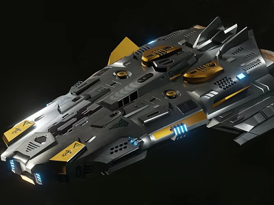 Futuristic Spaceship With Metallic Surface Yellow Blue Lights And Sleek Design 3d model