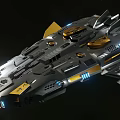 Futuristic Spaceship With Metallic Surface Yellow Blue Lights And Sleek Design