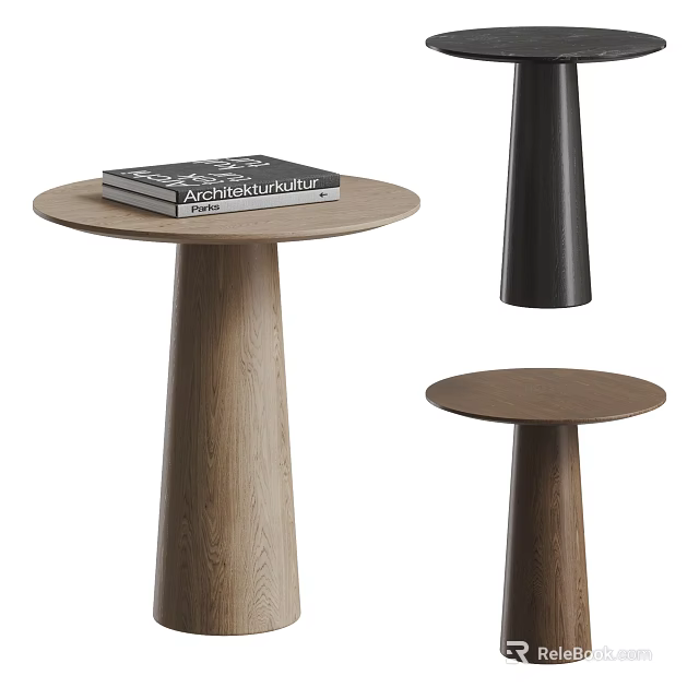 Modern Wooden Side Table With Round Top And Cylindrical Base Design 3d model 