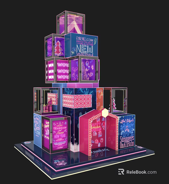 Vibrant Multilayer Promotional Display Structure With Cube Design And Lighting 3d model 