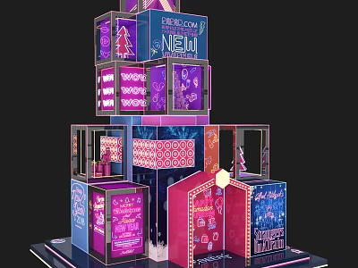 Vibrant Multilayer Promotional Display Structure With Cube Design And Lighting 3d model
