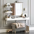 Modern Elegant Dressing Table With Mirror Shelves Cosmetics Stool And Books 3d model