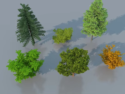 Various Types of Arbor Trees With Different Leaf Colors and Natural Shapes 3d model