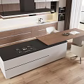 Modern Kitchen Interior Design With Wooden Island Counter Black Stovetop And White Cabinets