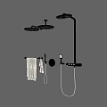 Modern Shower System With Multiple Rainfall Heads Handheld Sprayer And Towel Rack 3d model