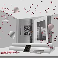 Check in Photo Spot With Open Large Book Display Platform Red Petals And White Balloons