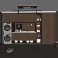 Modern Home Balcony Space With Washer Dryer Storage Cabinets Sink And Robot Vacuum