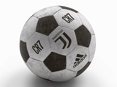 Classic Black And White Football With CR7 Juventus Logo And Adidas Branding 3d model