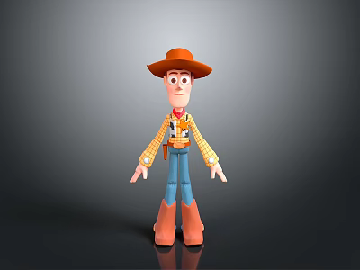Cartoon Cowboy Character Figurine With Brown Hat Yellow Plaid Shirt Blue Pants And Brown Boots 3d model