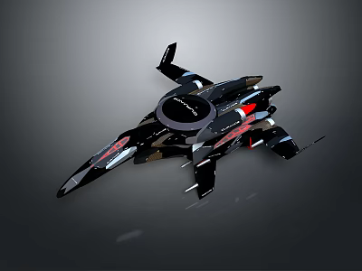 Futuristic Black Fighter Jet Model With Red White Accents And Sleek Aerodynamic Design 3d model