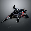 Futuristic Black Fighter Jet Model With Red White Accents And Sleek Aerodynamic Design