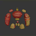 Stone Creature with Flame Core and Rock Parts and Yellow Silver Bands on Arms