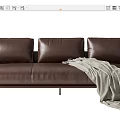 Brown Leather Multi Seat Sofa With Metal Frame And Gray Blanket 3d model