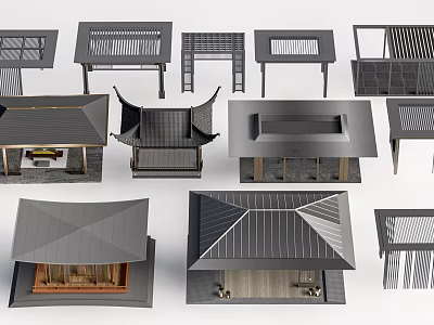 Traditional Chinese Architectural Models Featuring Various Roof Designs Geometric Shapes And Wooden Structures 3d model