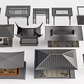 Traditional Chinese Architectural Models Featuring Various Roof Designs Geometric Shapes And Wooden Structures