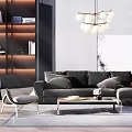 Modern Sofa Coffee Table Set With Throw Pillows Accent Chair And Chandelier