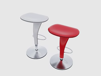 Modern White and Red Bar Stools with Metal Base and Footrest Design 3d model