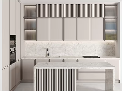 Elegant Modern Kitchen Interior With White Cabinets And Marble Island Countertop 3d model