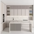 Elegant Modern Kitchen Interior With White Cabinets And Marble Island Countertop