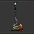 3D Model Fantasy Weapon With Blue Glowing Top Red Black Structure And Green Blue Base