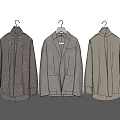Modern Minimalist Clothes Collection Featuring Hanging Gray Beige And Patterned Garments 3d model
