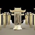 Interactive Area Design With Traditional Chinese Pavilion Columns And Screens 3d model