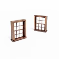 Two Small Wooden Window Models With Grid Frames On White Background 3d model