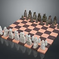 Handcrafted Chessboard With Stone Carved Pieces And Checkerboard Pattern On Wooden Base