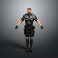 Male Character In Tactical Gear Standing Pose With Black Vest And Gray Background