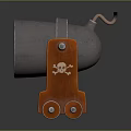 Detailed Vintage Cannon With Metal Barrel Red Wooden Base Wheels And Skull Symbol