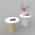 Modern Side Tables With White Tops And Wooden White Conical Bases Magazines Pink Bottle