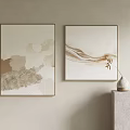 Minimalist Abstract Paintings With Neutral Tones And Thin Frames On Beige Wall 3d model