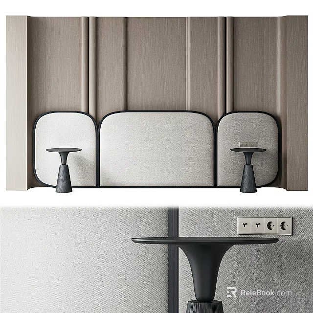 Elegant Modern Wall Decor With Curved Fabric Panels And Black Accent Tables 3d model 