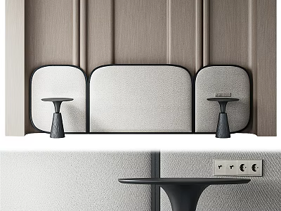 Elegant Modern Wall Decor With Curved Fabric Panels And Black Accent Tables 3d model