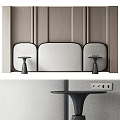 Elegant Modern Wall Decor With Curved Fabric Panels And Black Accent Tables