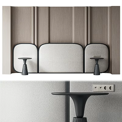 Elegant Modern Wall Decor With Curved Fabric Panels And Black Accent Tables 3d model
