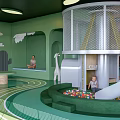 Residential Building Featuring Indoor Children's Play Area Green Design Slide Climbing Net And Kids Playing