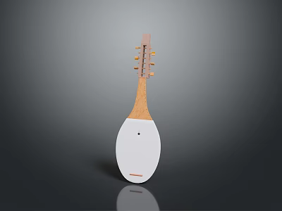 Lute Shaped White Home Living Accessory With Wooden Neck And Decorative Design 3d model