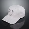 Light Gray Linen Hat With Embroidered Bird Design On Black Surface 3d model