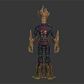Game Movie Character With Fiery Hair Blue Costume Red Accents And Tree Like Appendages