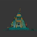 Cartoon Style Pyramid Scene With Green Yellow Colors Palm Like Leaves Steps And Red Flowers