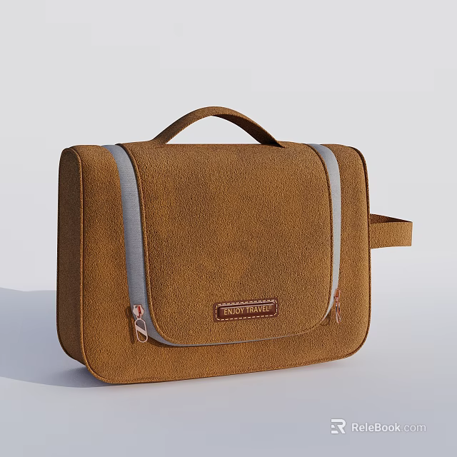 Brown Textured Travel Bag with Gray Straps and Carry Handle for Travel Essentials 3d model 