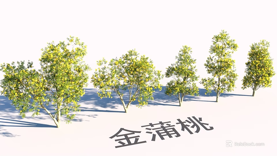 Garden Landscape Design With Golden Penda Trees And Lush Green Foliage 3d model 