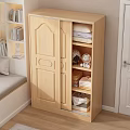 Modern Wooden Wardrobe With Double Doors and Shelves for Folded Clothes Pillows and Stuffed Toys