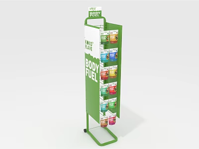 Green Multi Tier Display Rack with Body Fuel Whey Colorful Packaged Products 3d model