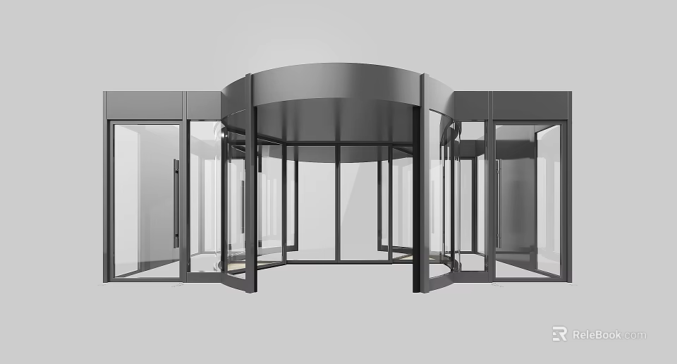 Modern Revolving Door Design With Metal Frame And Glass Panels For Commercial Entrance 3d model 